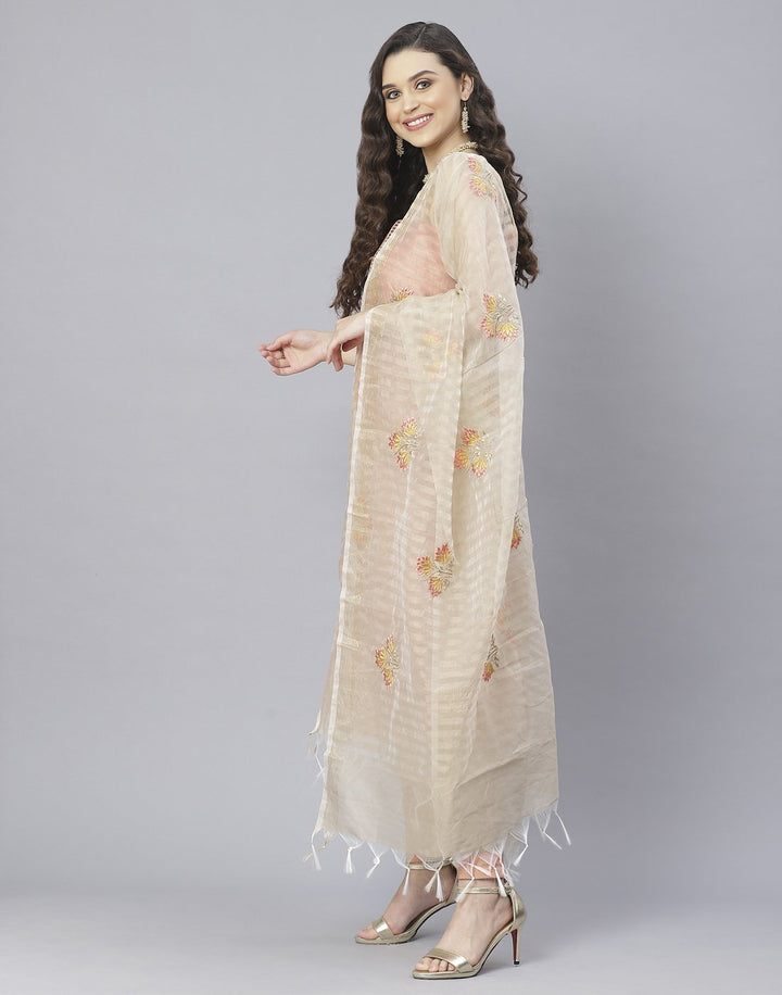 Chanderi Embroidered Suit Piece with fancy dupatta