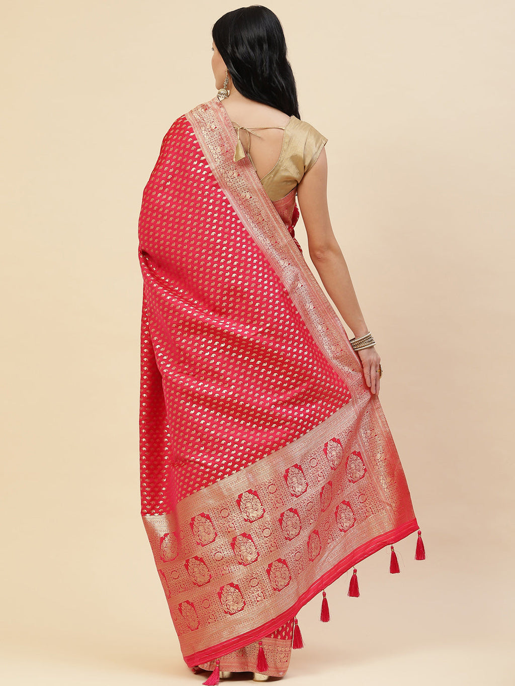 Zari Border Booti Banarasi Woven Saree