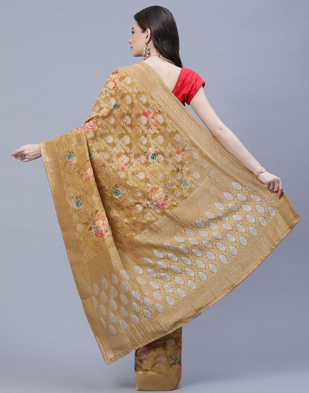 Beautiful Zari Jaal Printed Banarasi Khaddi