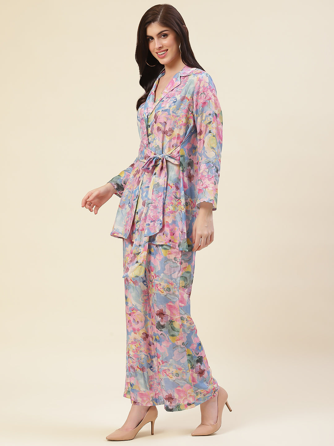 Sky Blue Pink Hues Co-ord Set Short Kurta