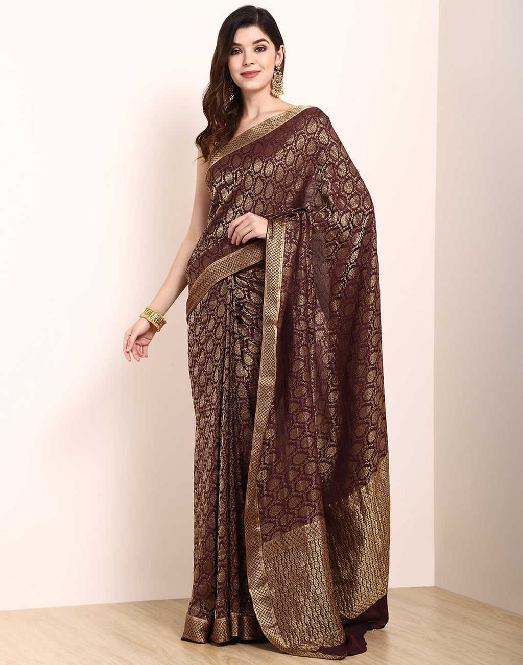 MBZ Meena Bazaar-Peacock Blue Crepe Saree