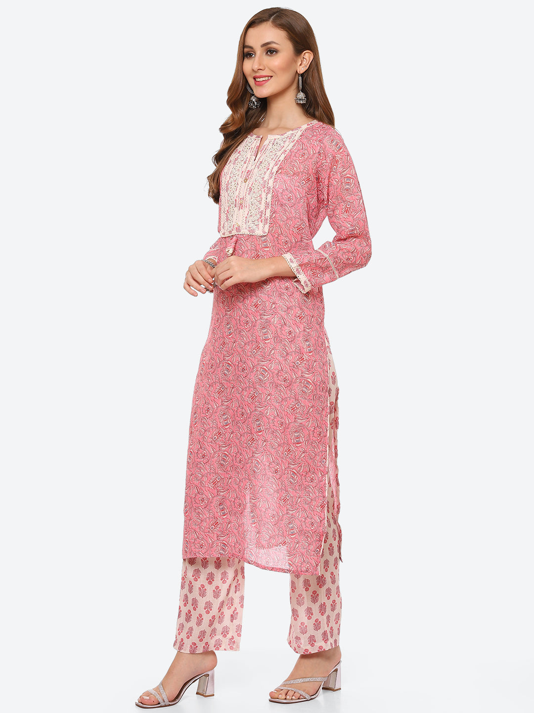 Zari Embroidered Printed Cotton Kurta With Pant