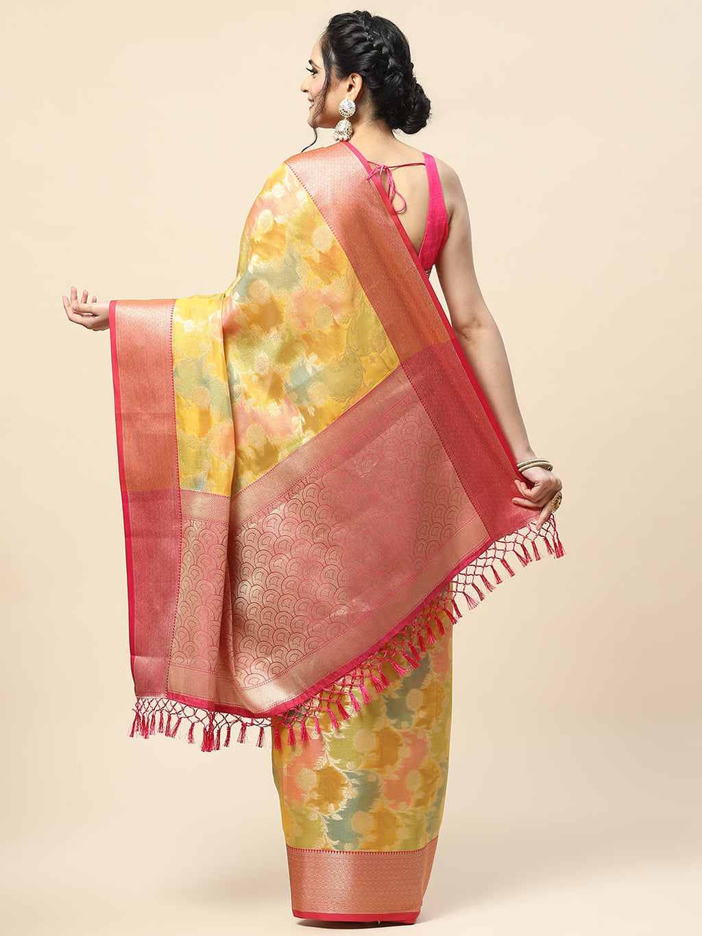 Floral Zari Jaal Cotton Woven Saree