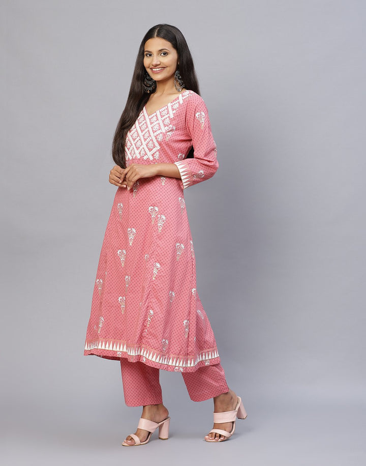 Yoke Embroidered Cotton Printed Kurti with Pant