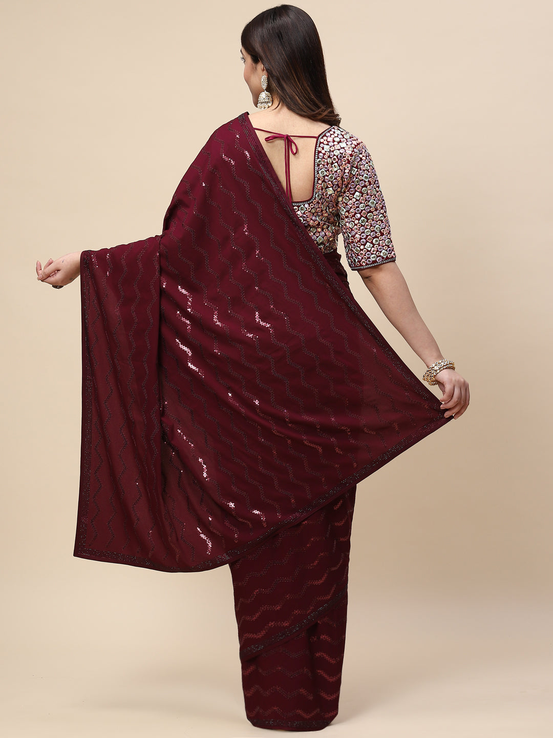 Sequin Embroidered Crepe Saree