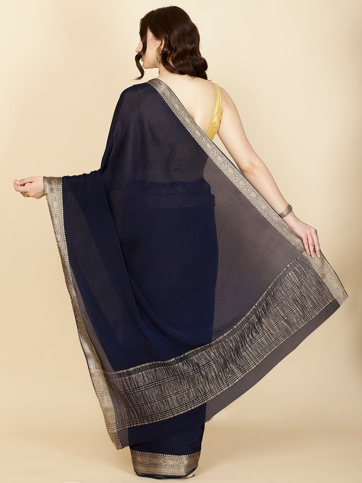 Plain Zari Border Crepe Saree