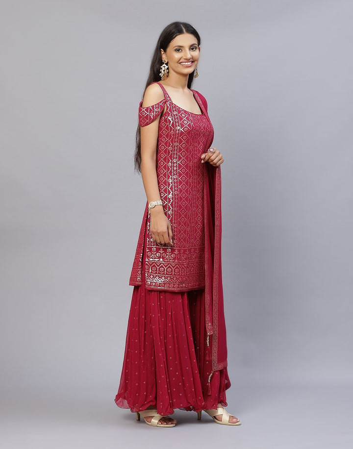 Wine Georgette Salwar Kameez Stitched Suit