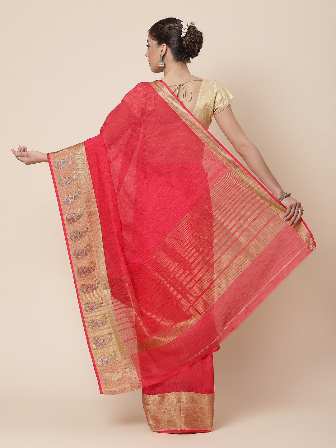 Stone Work Art Handloom Woven Saree