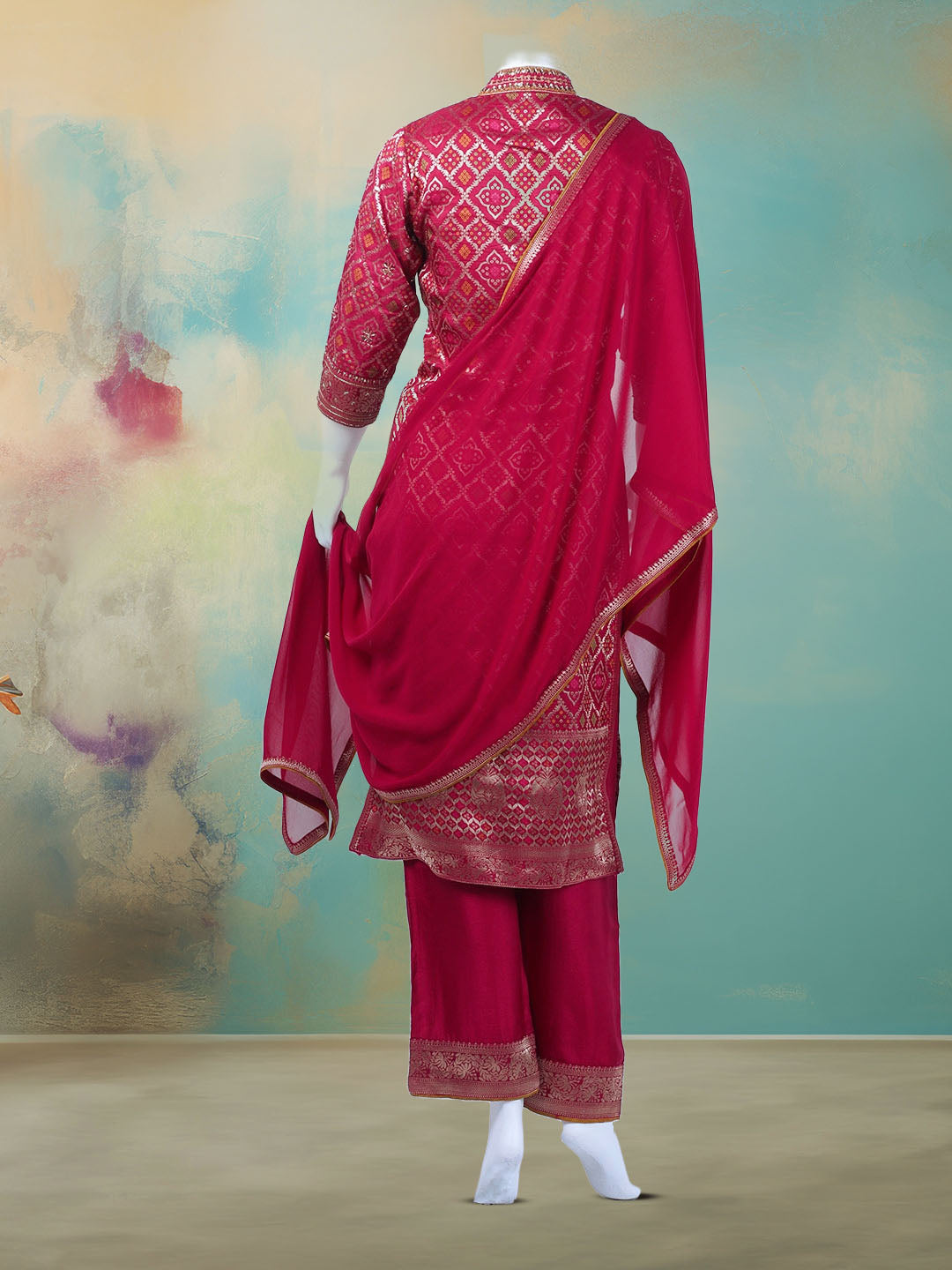 Banarasi Wave With Embroidered Kurta With Palazzo &amp; Dupatta