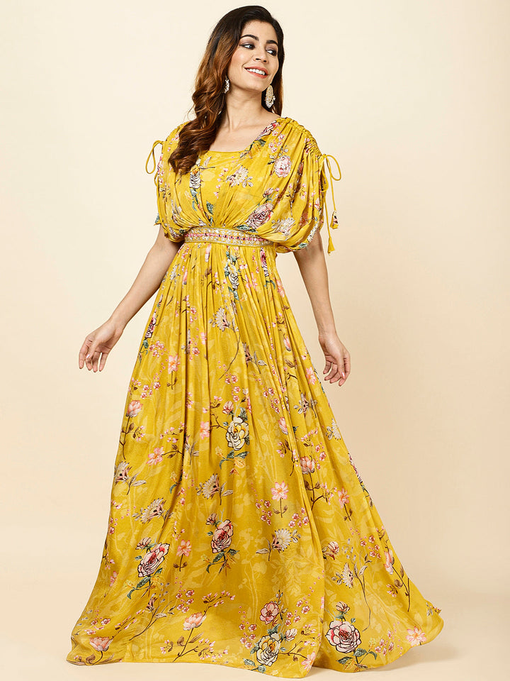 Floral Printed Crepe Anarkali Dress
