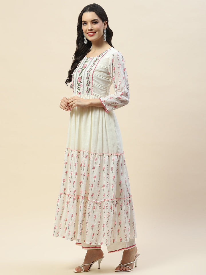 Yoke Embroidered Cotton Anarkali Kurta