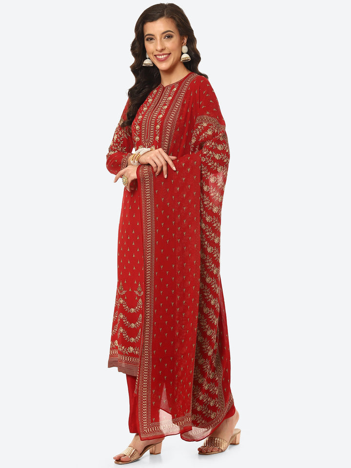 Floral Digital Printed Crepe Kurta With Palazzo &amp; Georgette Dupatta