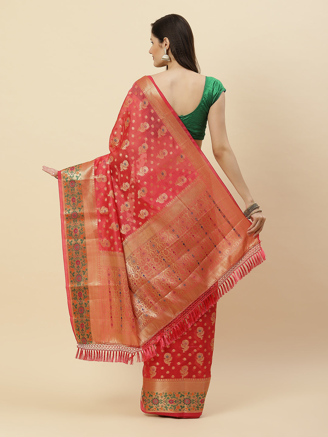 Zari Border Booti Cotton Woven Saree