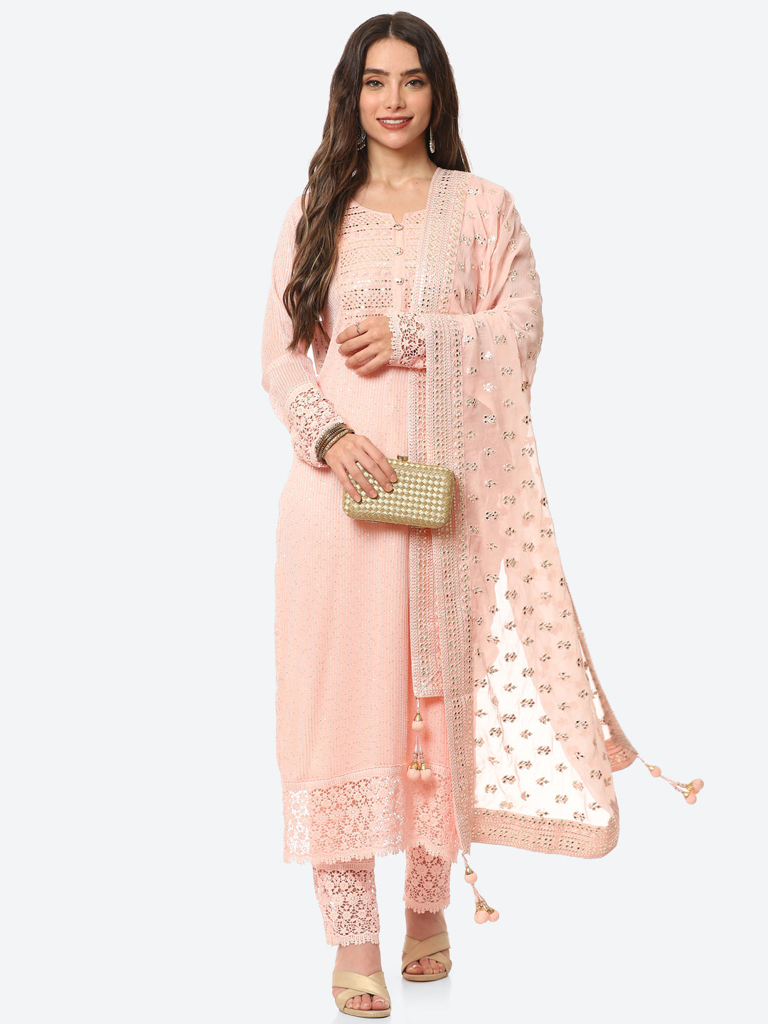 Resham Jaal Georgette Kurta With Pant &amp; Dupatta