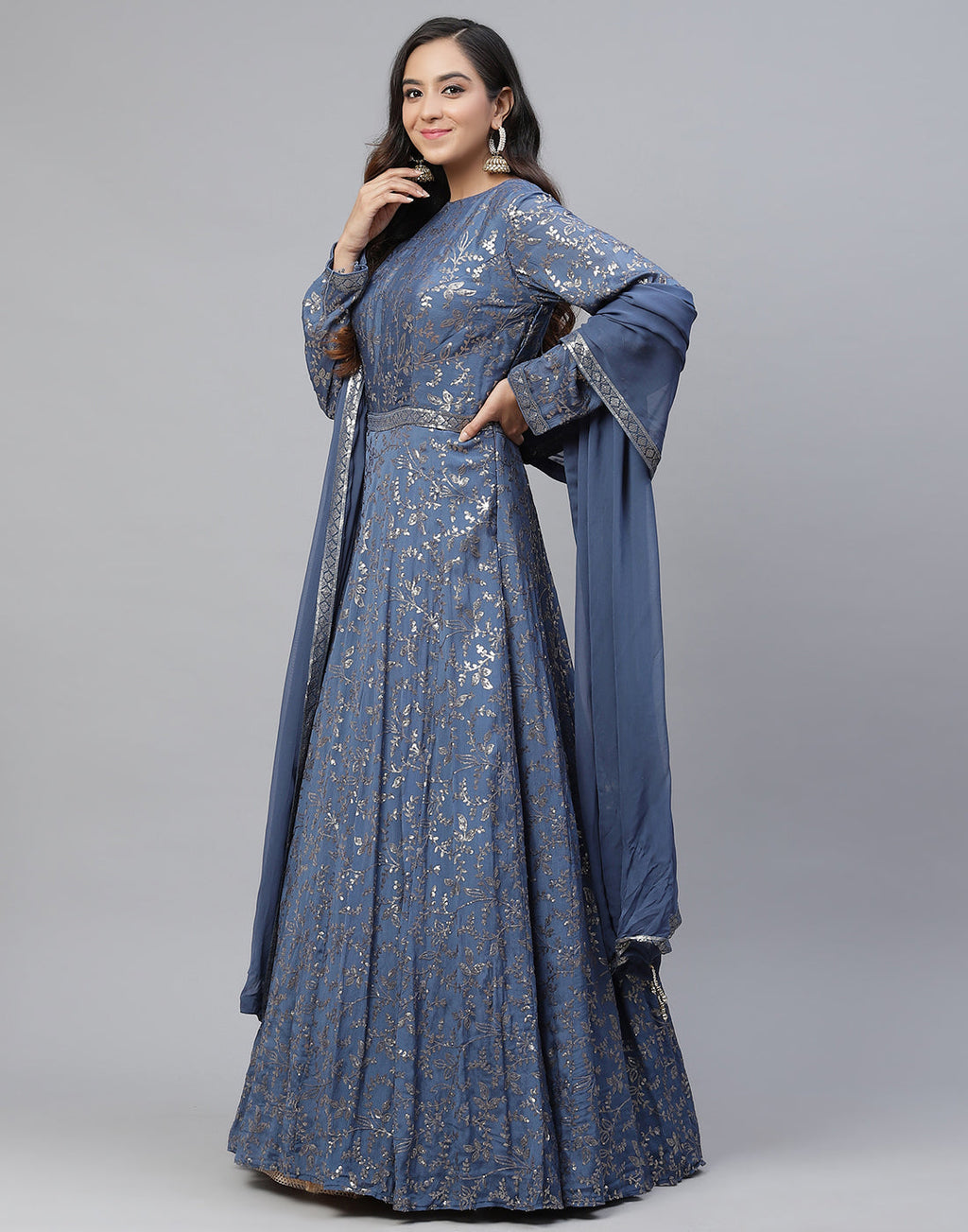 Embroidered Art Crepe Anarkali Salwar Kameez Stitched Suit With Georgette Dupatta