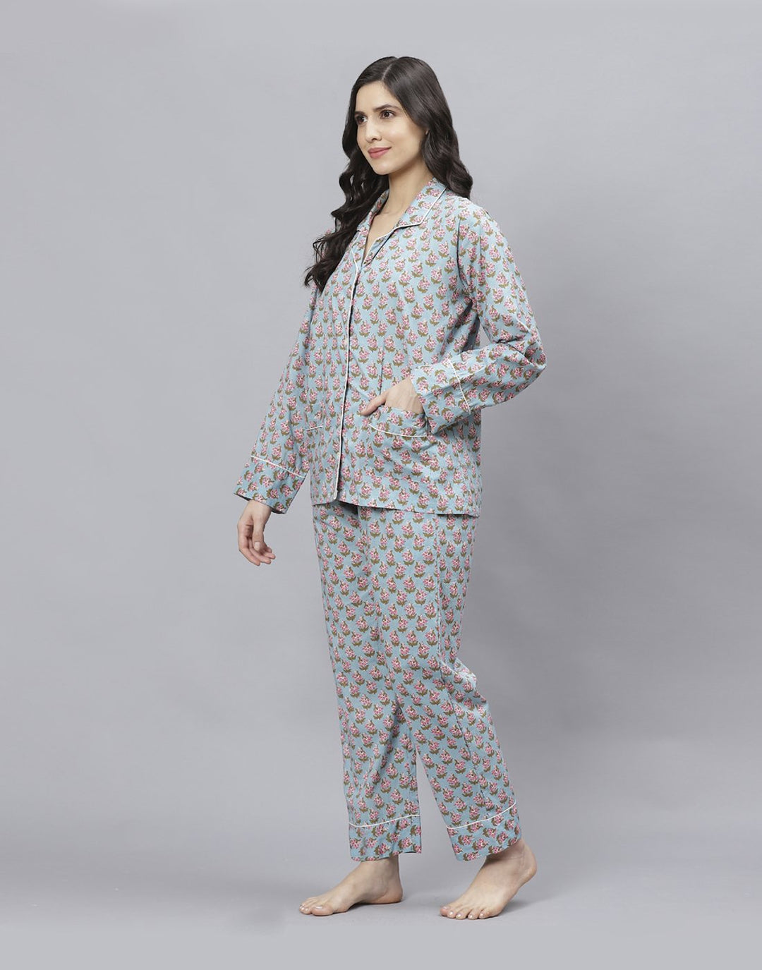 Sky Blue Cotton Printed Comfort Wear