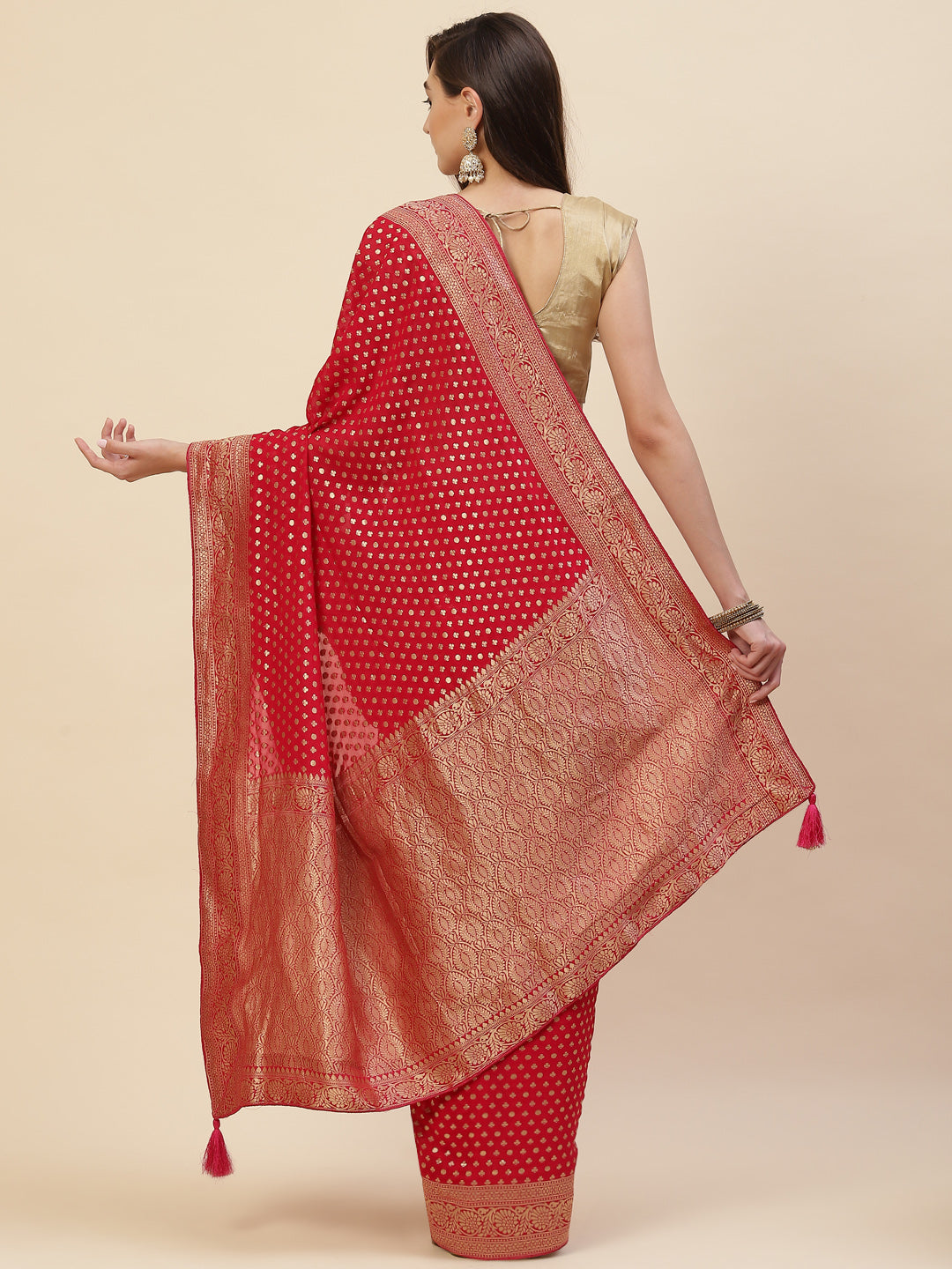 Zari Border Booti Georgette  Plain Saree