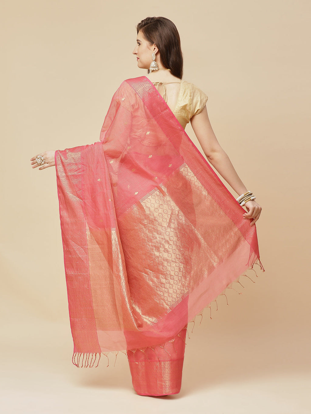 Zari Border Booti Cotton Woven Saree