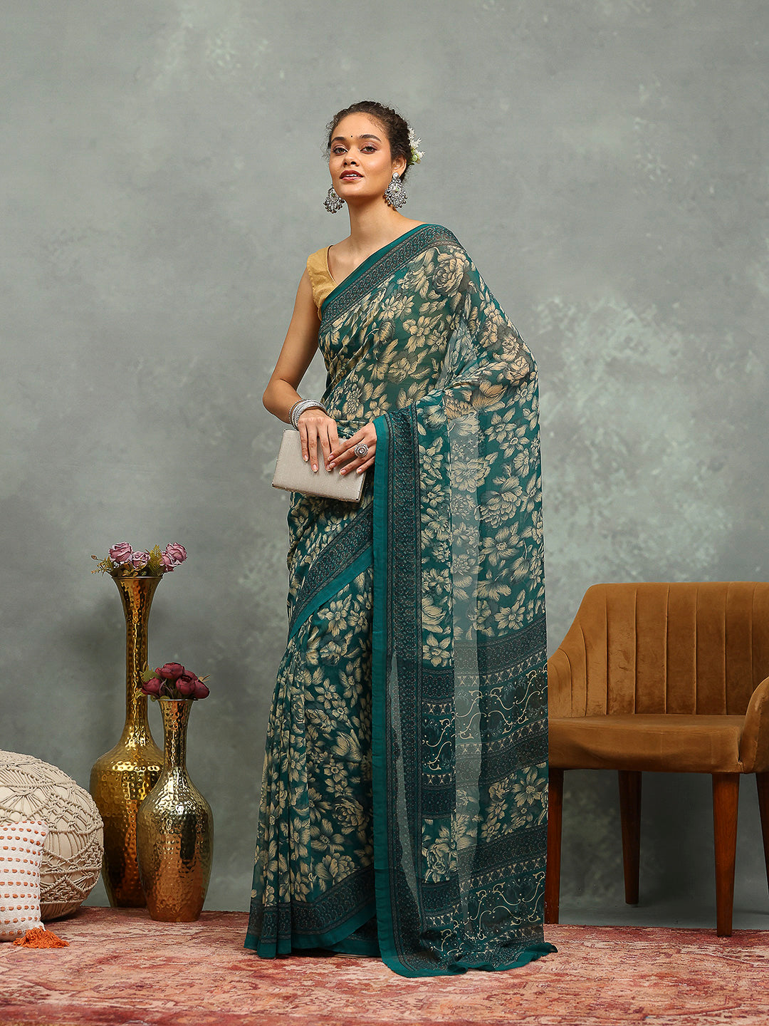 Floral Printed Georgette Saree