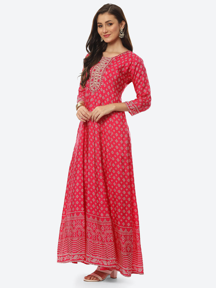 Mirror Neck Printed Handloom Flared Kurta