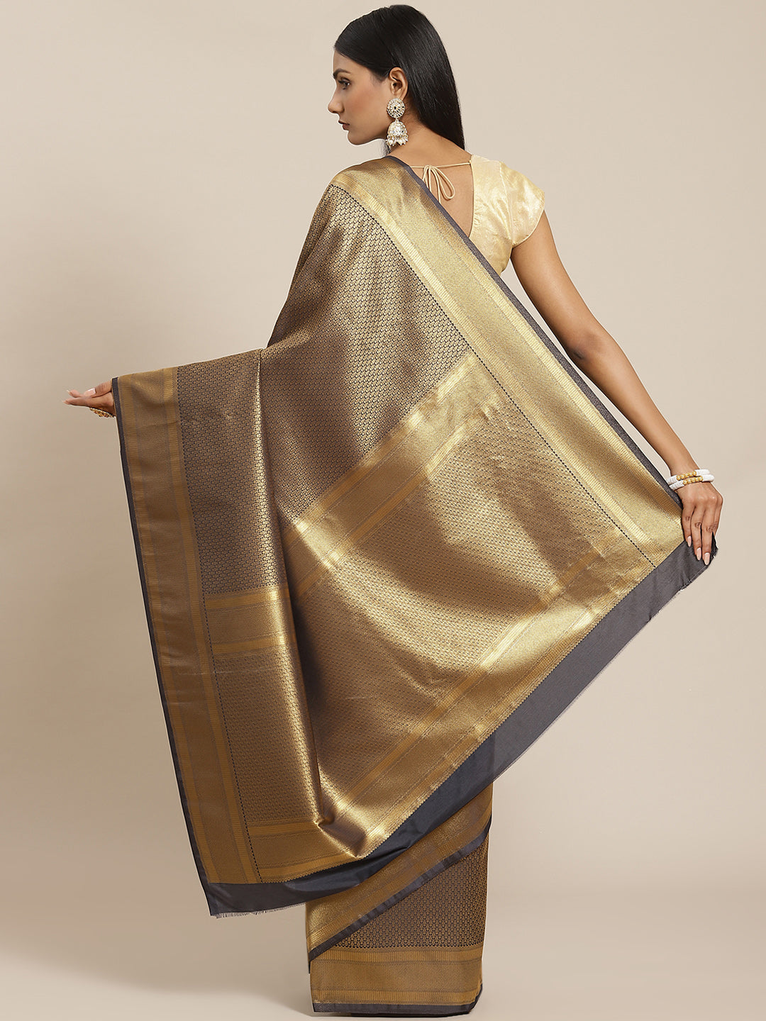Brocade Zari Booti Art Handloom Woven Saree