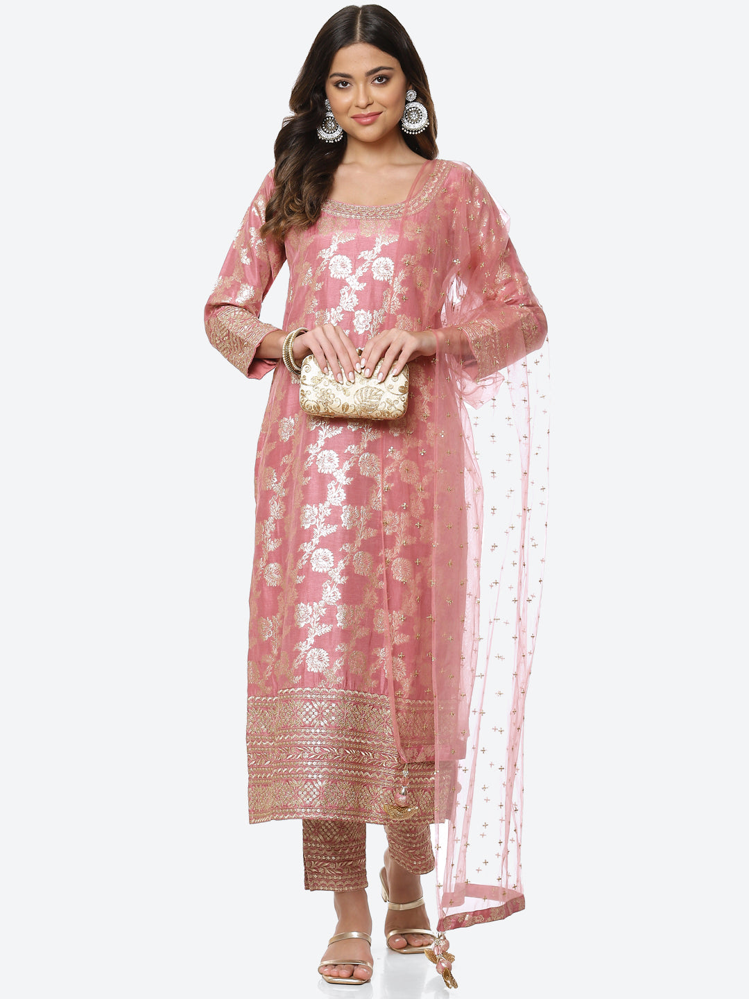Gota Border Ghera Embroidered Handloom Kurta With Palazzo &amp; Dupatta