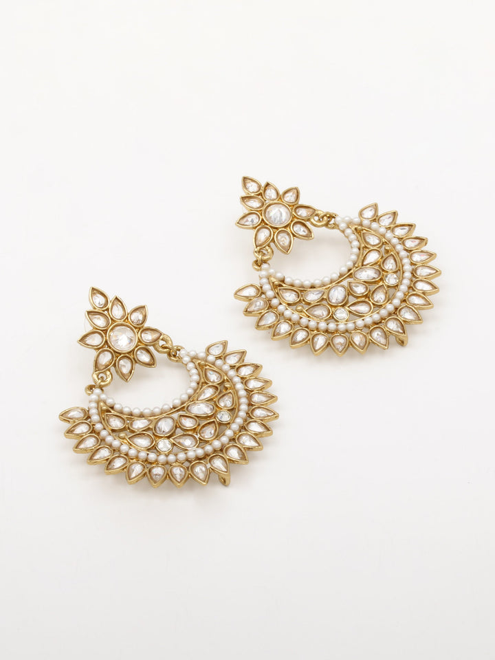 Gold &amp; White Chandbali Earrings
