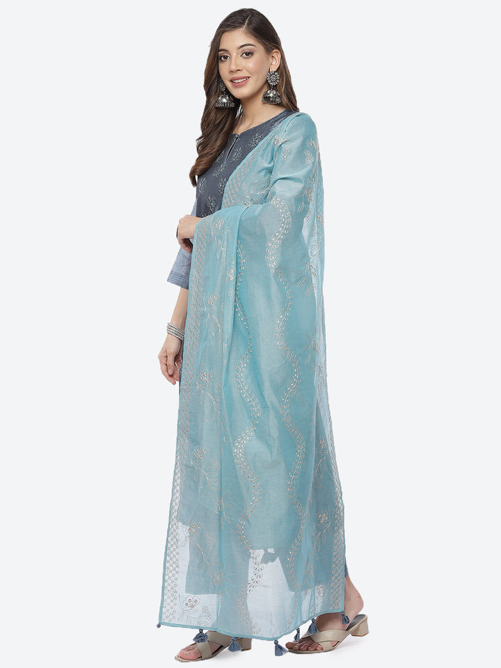 Booti Cotton Stitched Salwar Kameez With Chanderi Dupatta