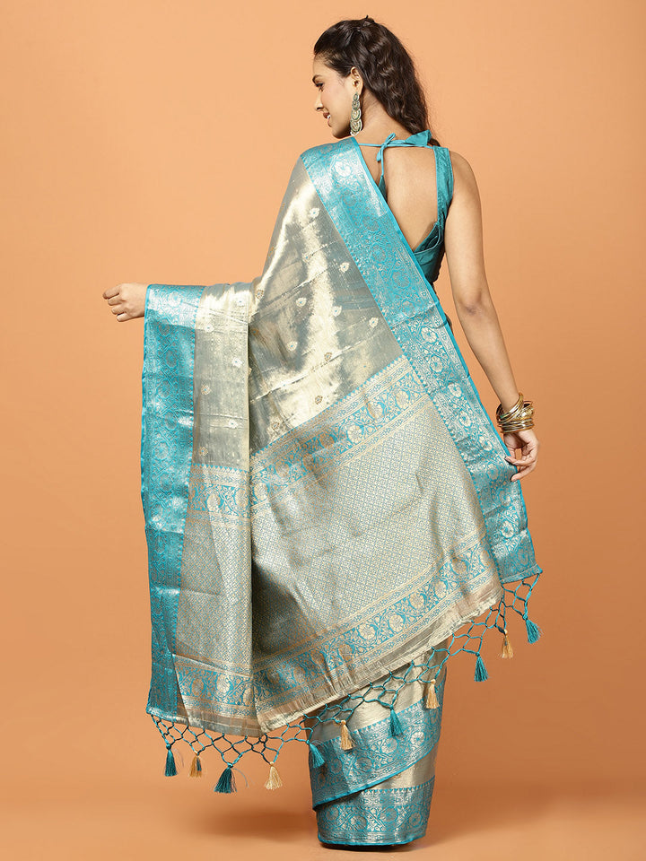 Plain Zari Border Banarasi Woven Saree