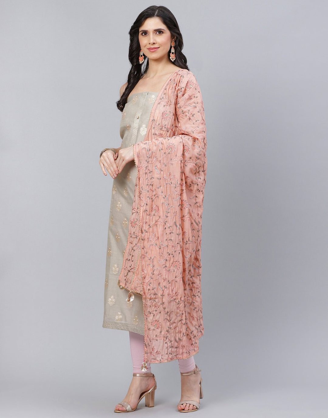 Chanderi Woven Suit Piece with Jaal embroidered dupatta
