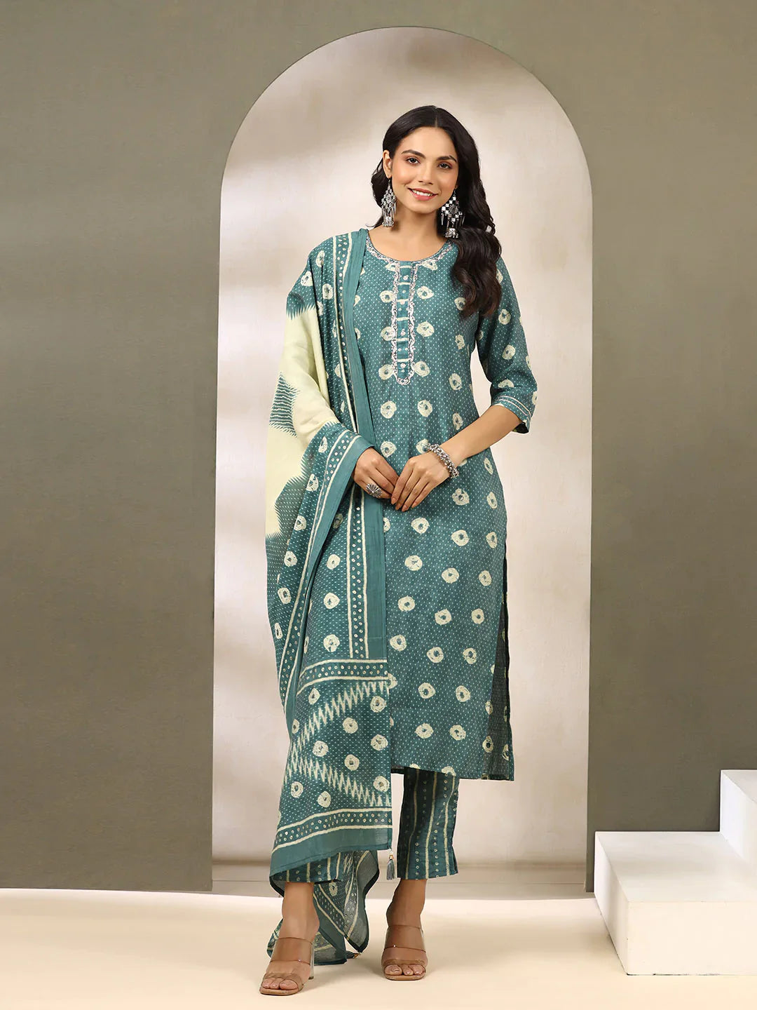Printed Muslin Kurta With Pants &amp; Dupatta