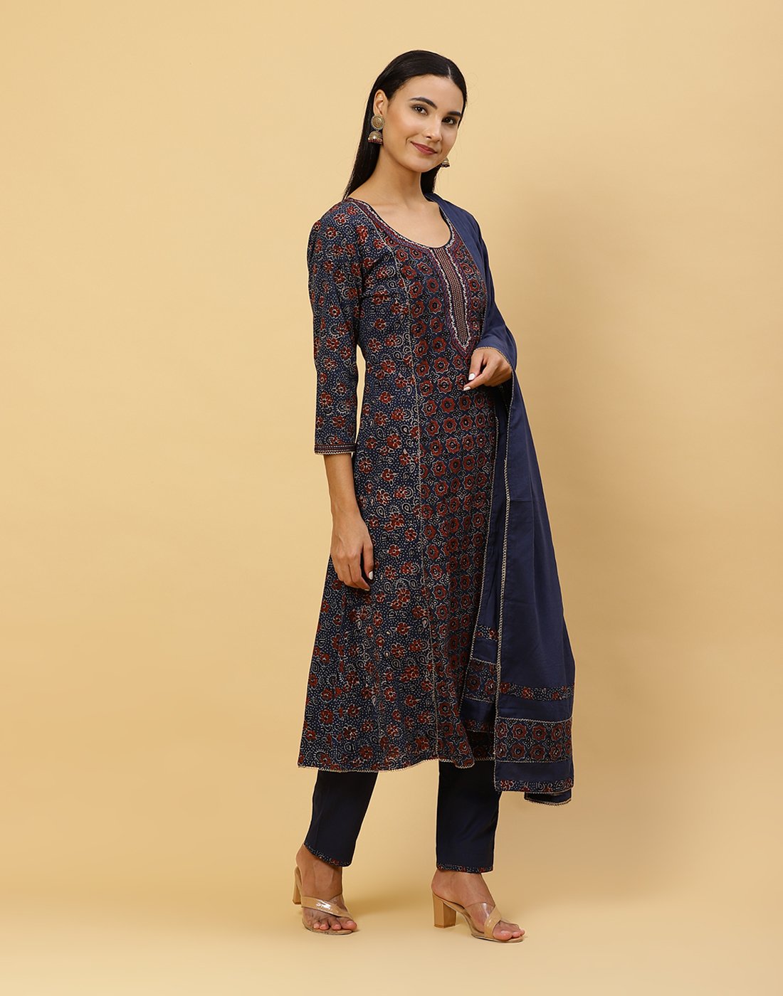 Printed Cotton Anarkali Salwar Kameez Stitched Suit With Dupatta