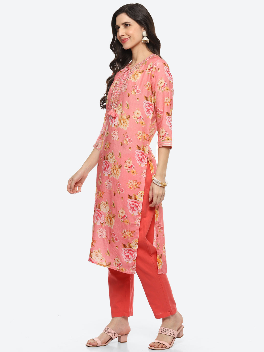 Sequin Work Yoke Printed Muslin Kurta