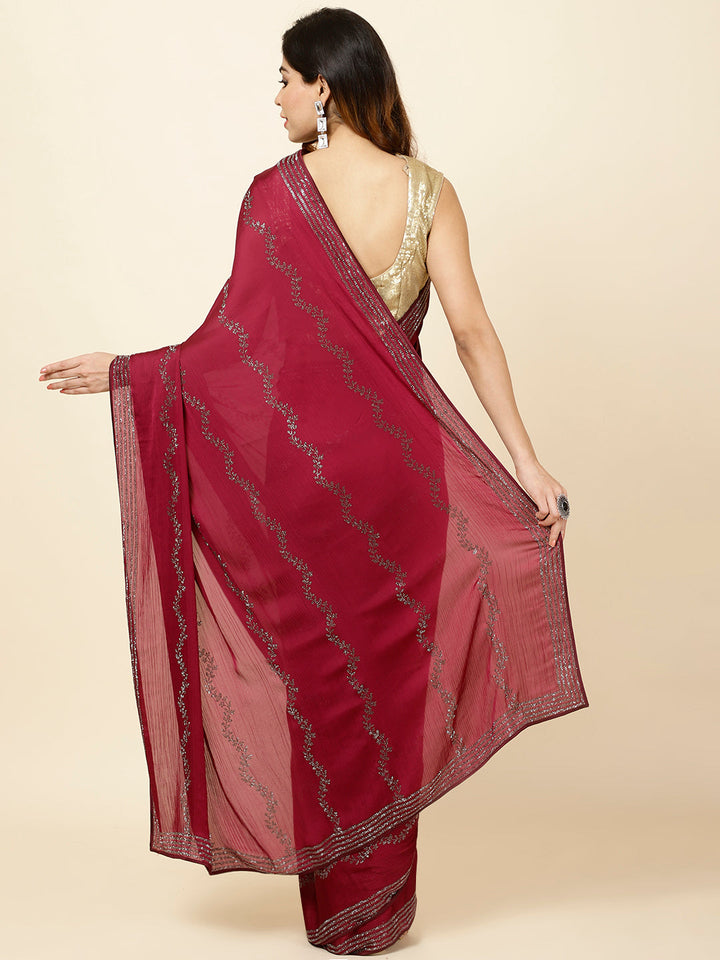 Stone Embroidered Chiffon Saree