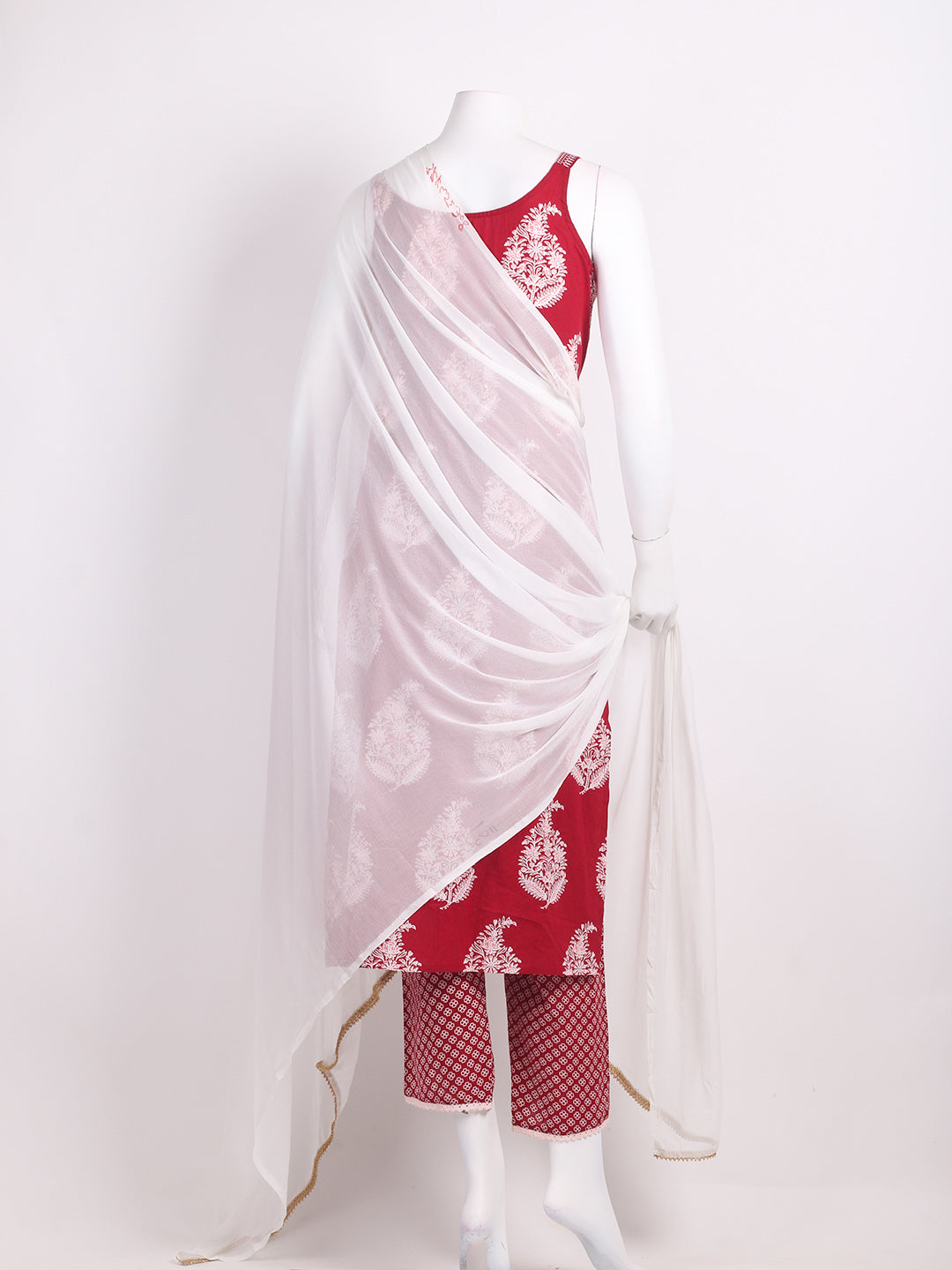 Printed Cotton Kurta With Pants &amp; Dupatta