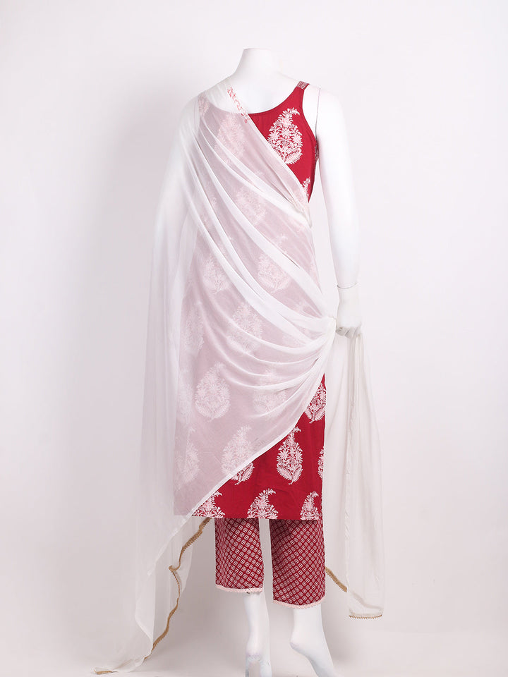 Printed Cotton Kurta With Pants &amp; Dupatta