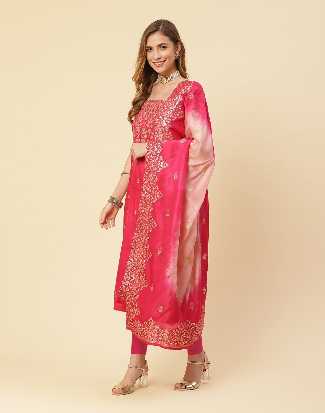 Embroidered Art Handloom Suit Piece With Banarasi Dupatta