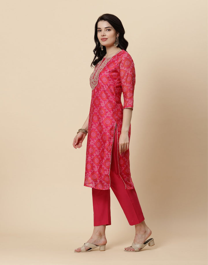 Embroidered Chanderi Kurti With Pant