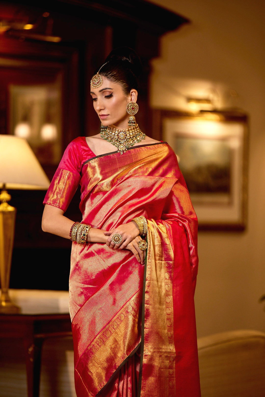 Brocade Zari Jaal Woven Handloom Kanjeevaram Saree