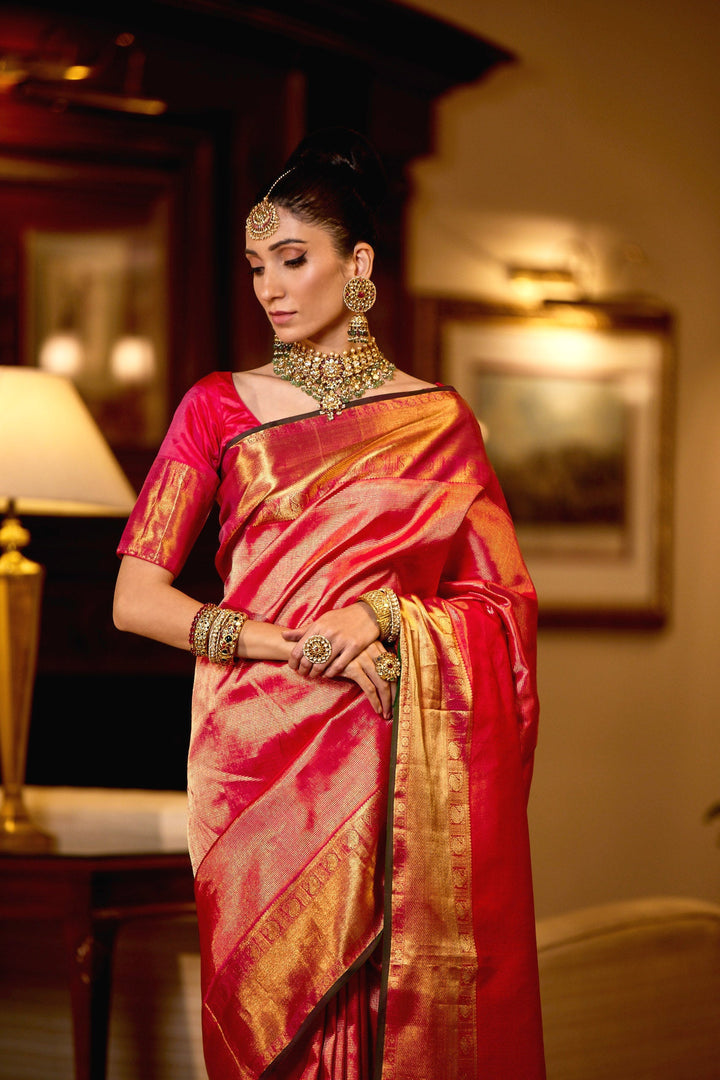 Brocade Zari Jaal Woven Handloom Kanjeevaram Saree