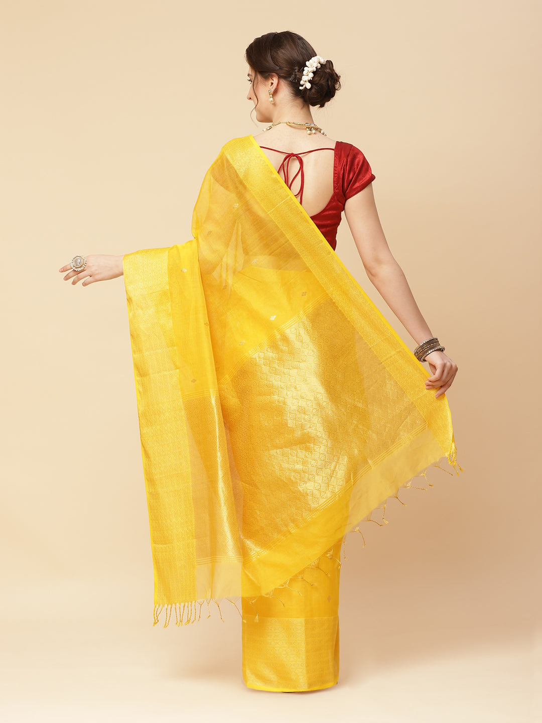 Zari Border Booti Cotton Woven Saree