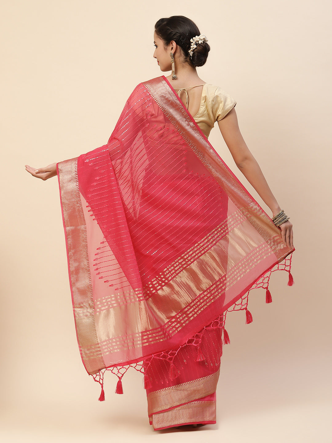 Sequin Organza Woven Saree