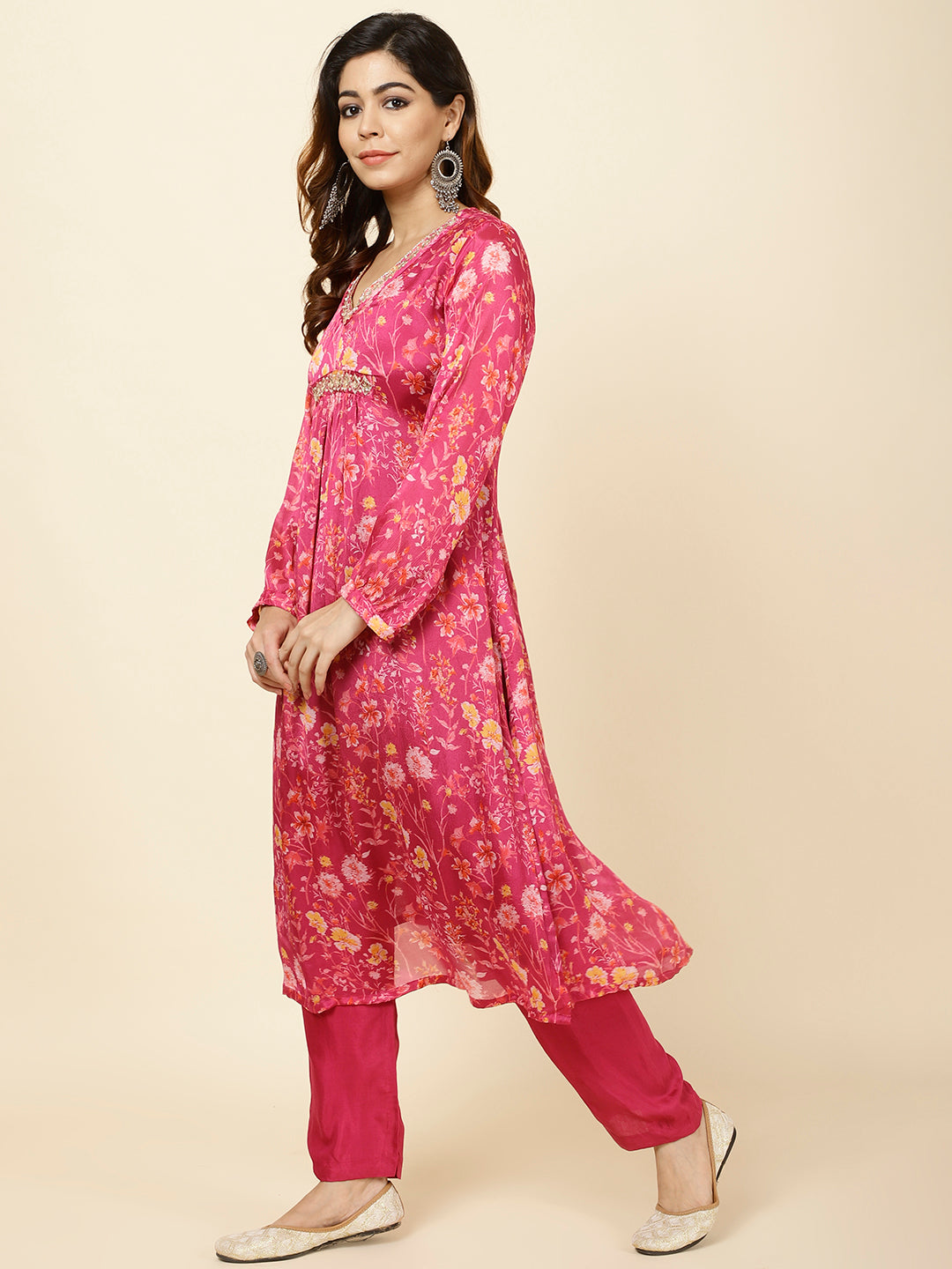 Printed Chinnon Kurta With Pants