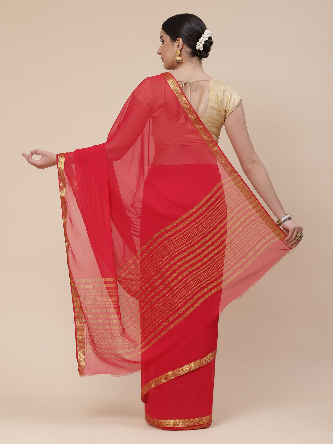 Piped Border Chiffon Plain Saree