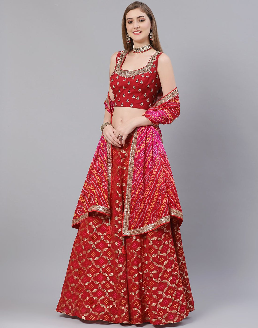 Georgette Khaddi Lehenga with Bandhani Dupatta