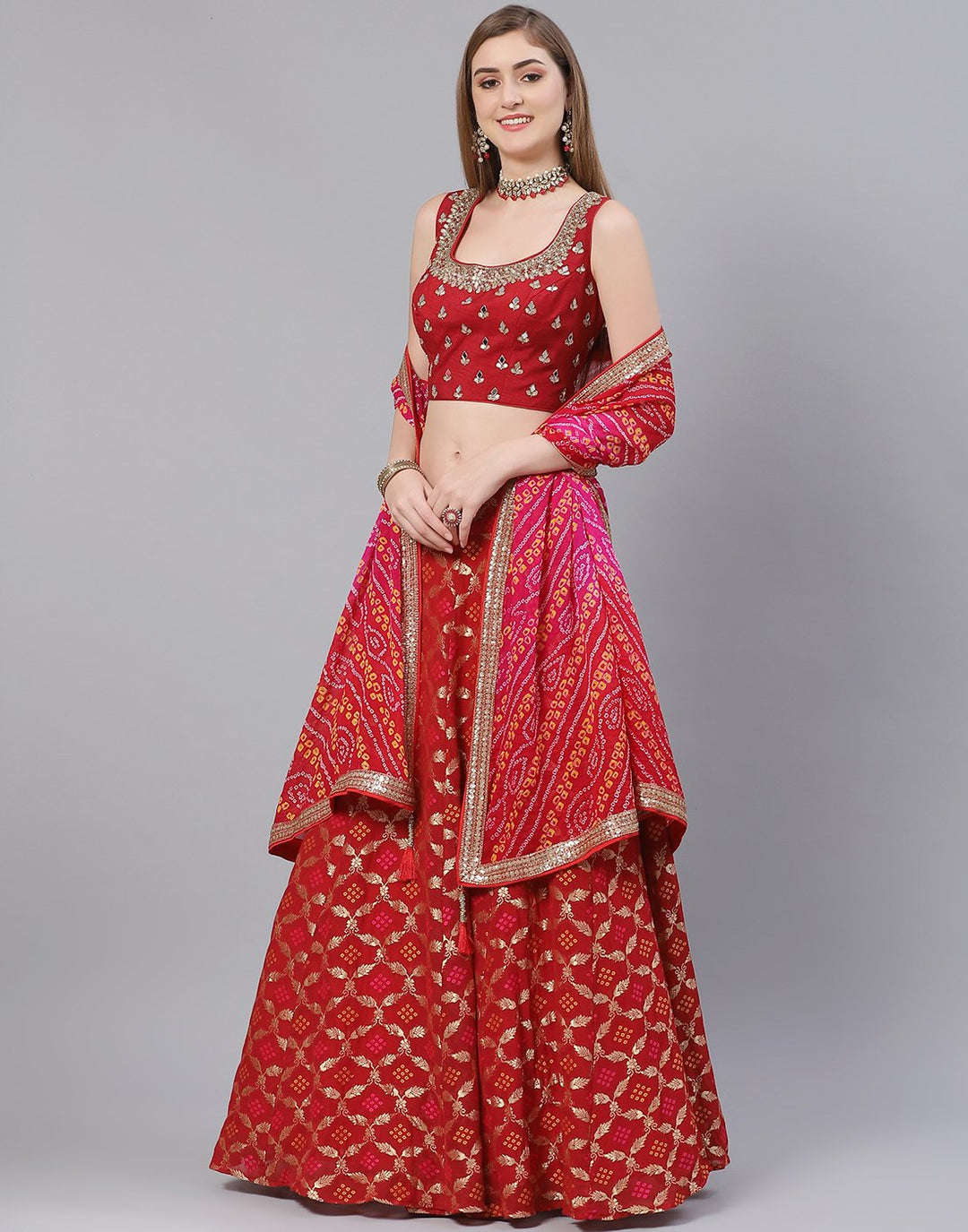 Georgette Khaddi Lehenga with Bandhani Dupatta