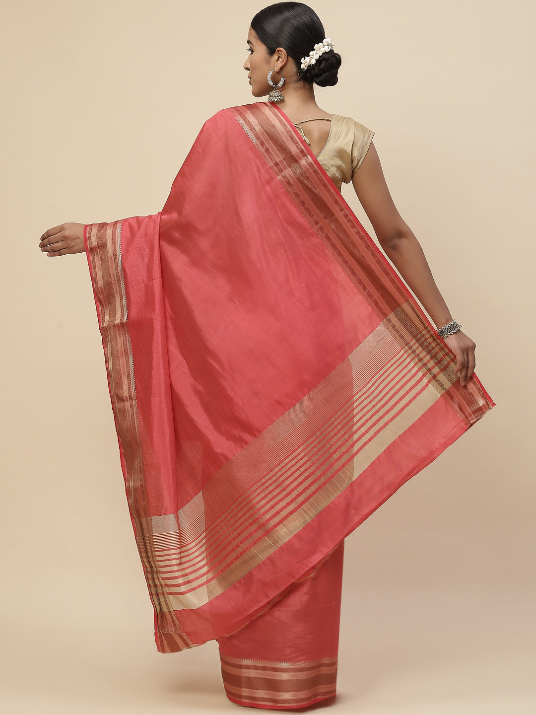 Plain Zari Border Handloom Woven Saree