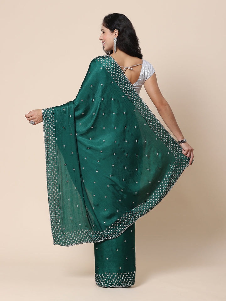 Stone Booti Pure Satin Embroided Saree
