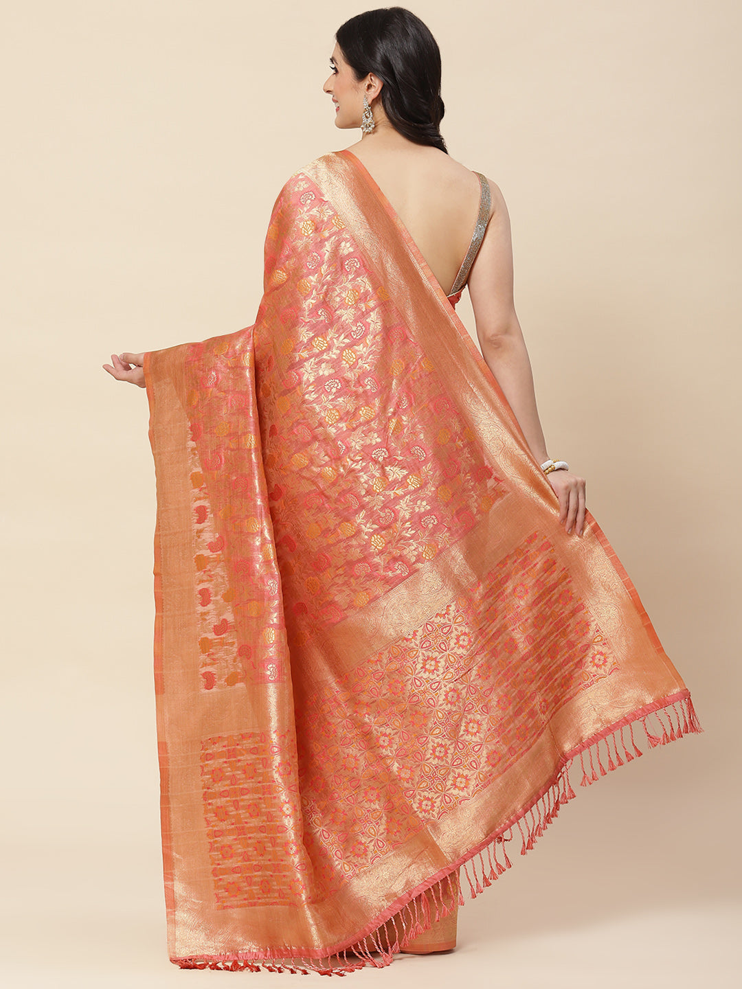Floral Zari Jaal Woven Cotton Saree