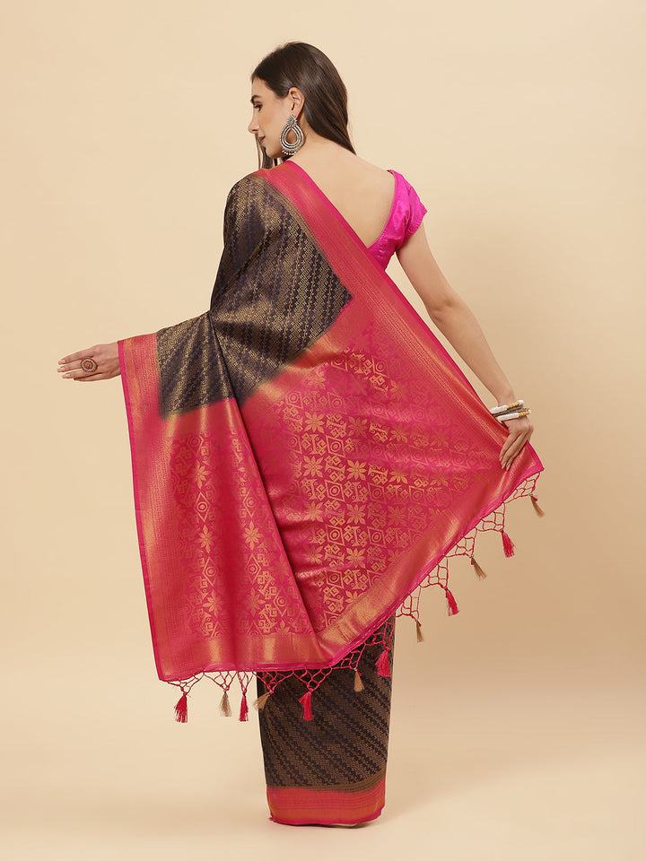 Brocade Zari Jaal Art Handloom Saree with contrast Blouse